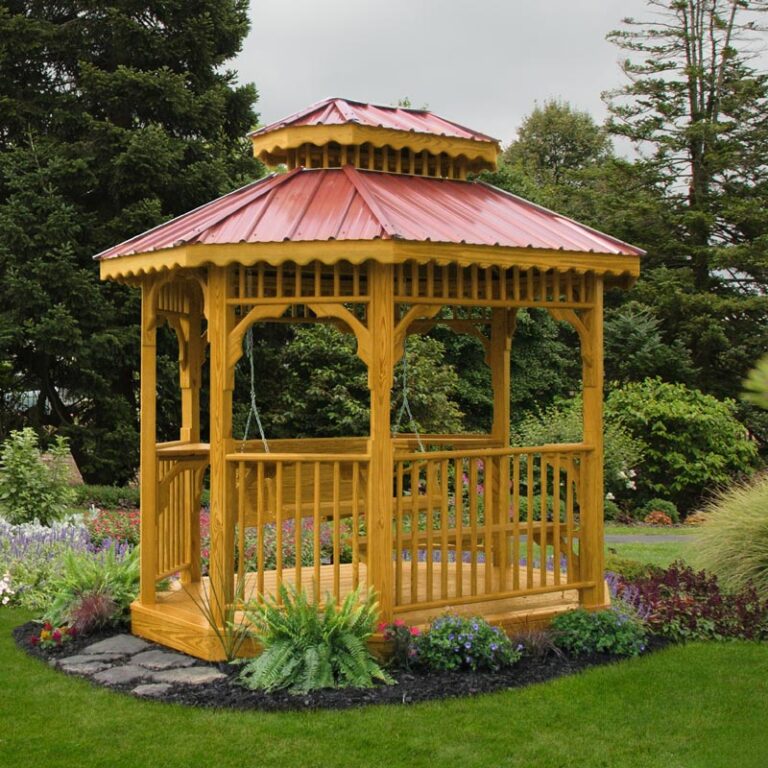Teahouse Kauffman Gazebo in Natural Wood with swing